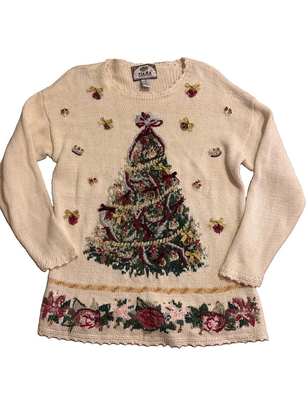 Vtg Y2k Tiara International Christmas Sz S Long Beaded Embroidered